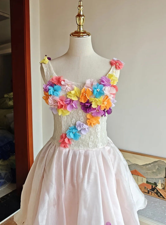 Colorful Homecoming Dress Crew Neck Pleated Floral Short Prom Dress Back to School Outfits Graduation Dress D5062