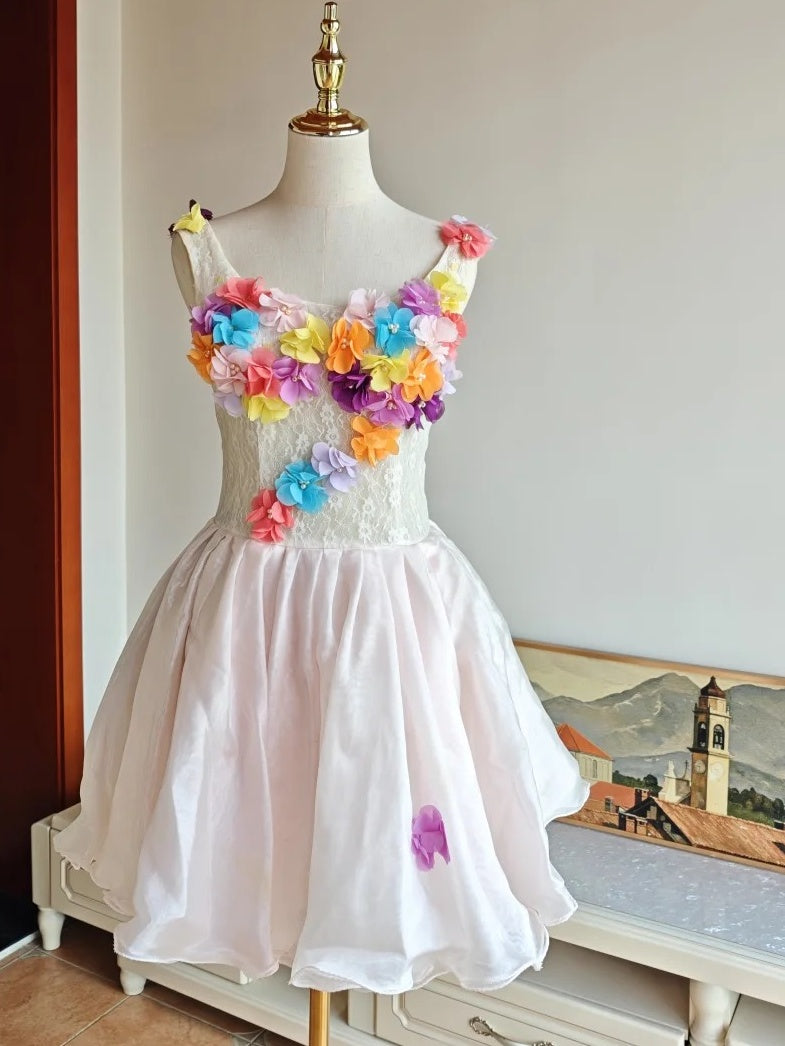 Colorful Homecoming Dress Crew Neck Pleated Floral Short Prom Dress Back to School Outfits Graduation Dress D5062