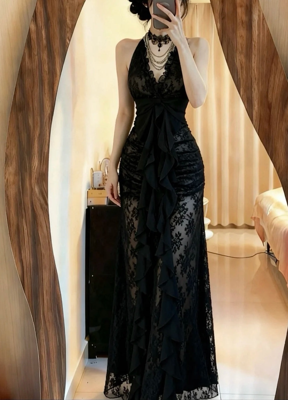 Sexy Prom Dress Black Halter Pleated Formal Gala Gown Evening Dress Party Outfits D5085
