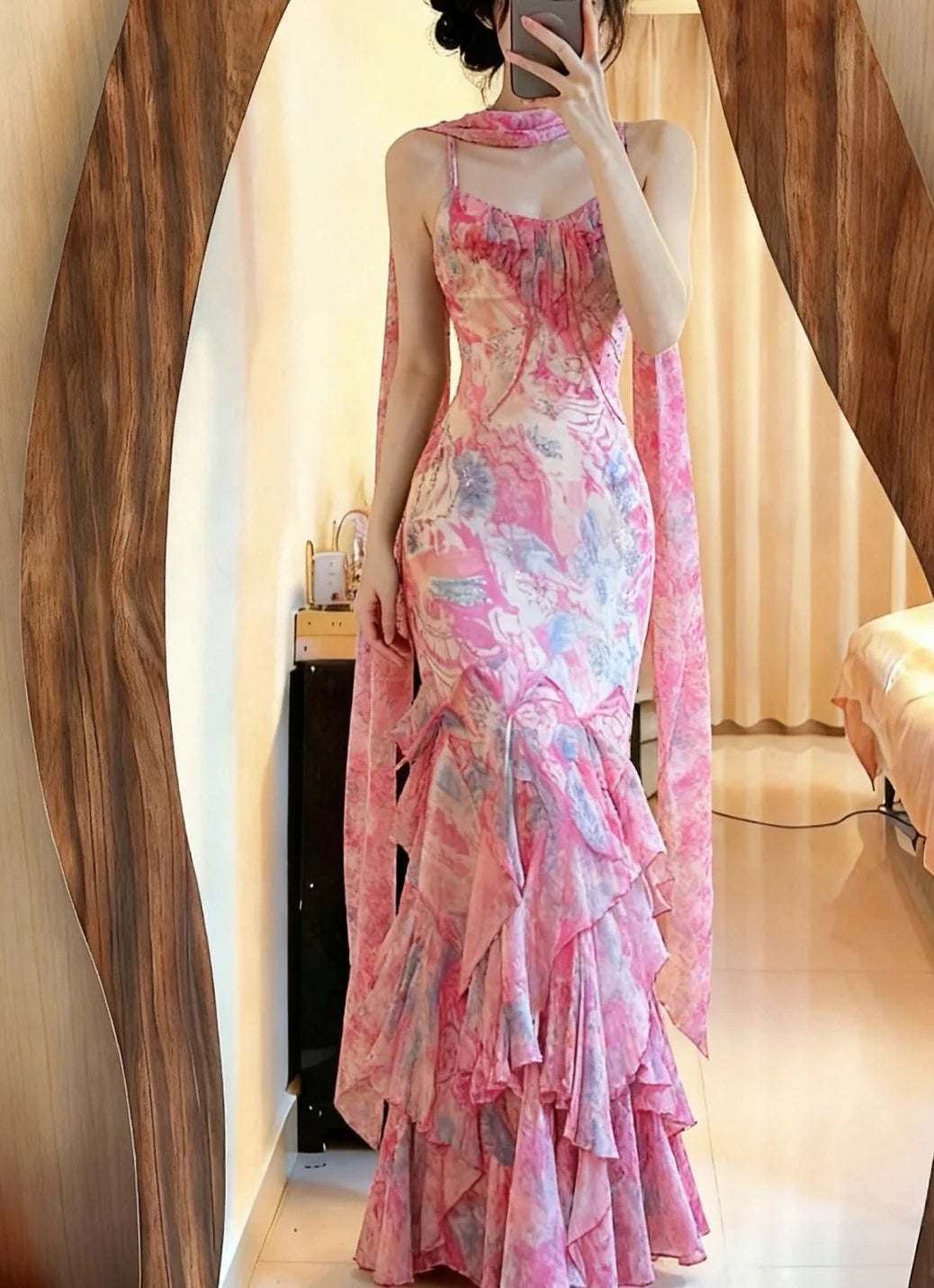 Colorful Prom Dress Spaghetti Straps Pleated Mermaid Formal Gala Gown Evening Dress Party Outfits D5086