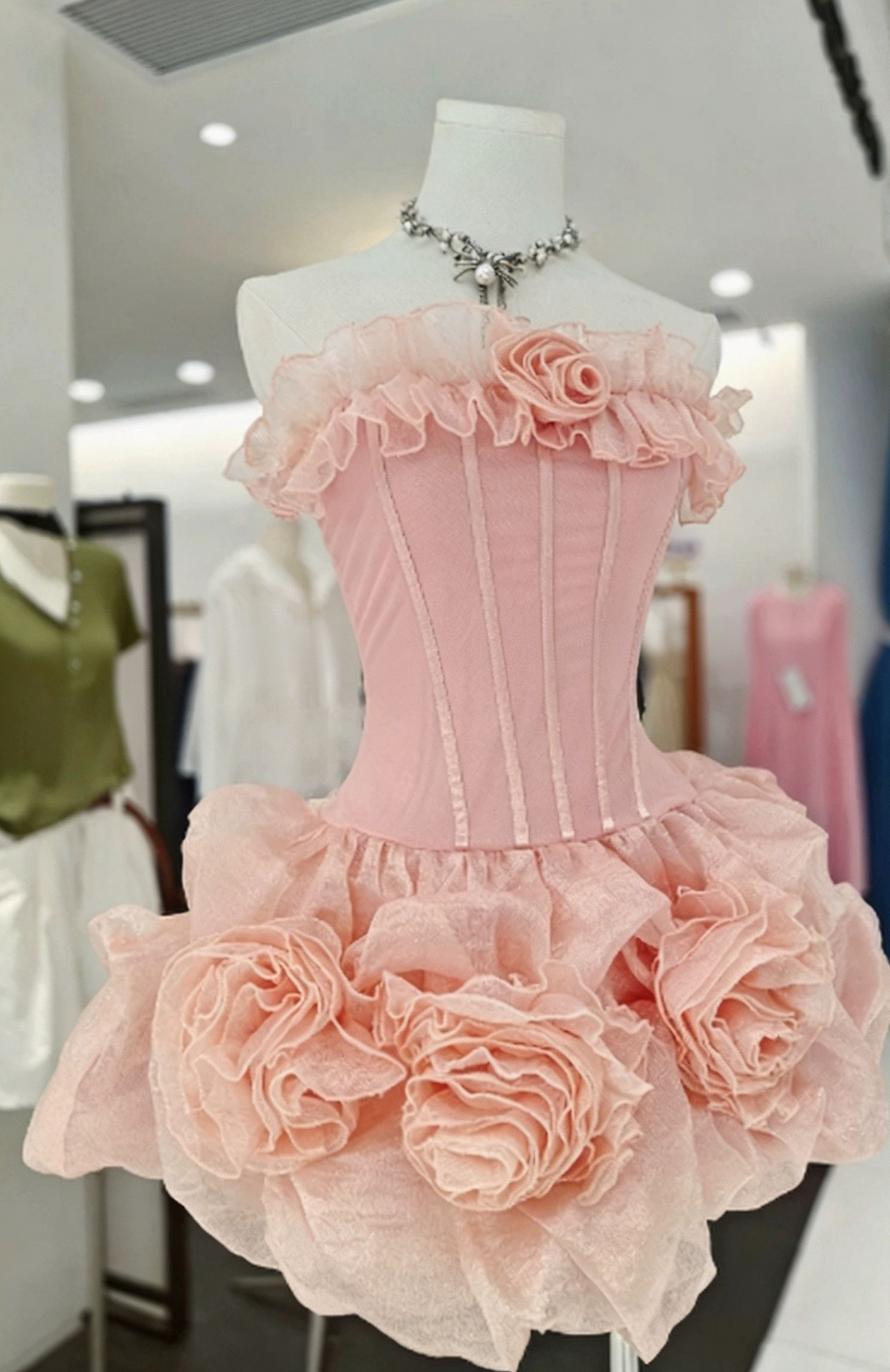Pretty Homecoming Dress Strapless Flower Back to School Outfits Party Dress D6578
