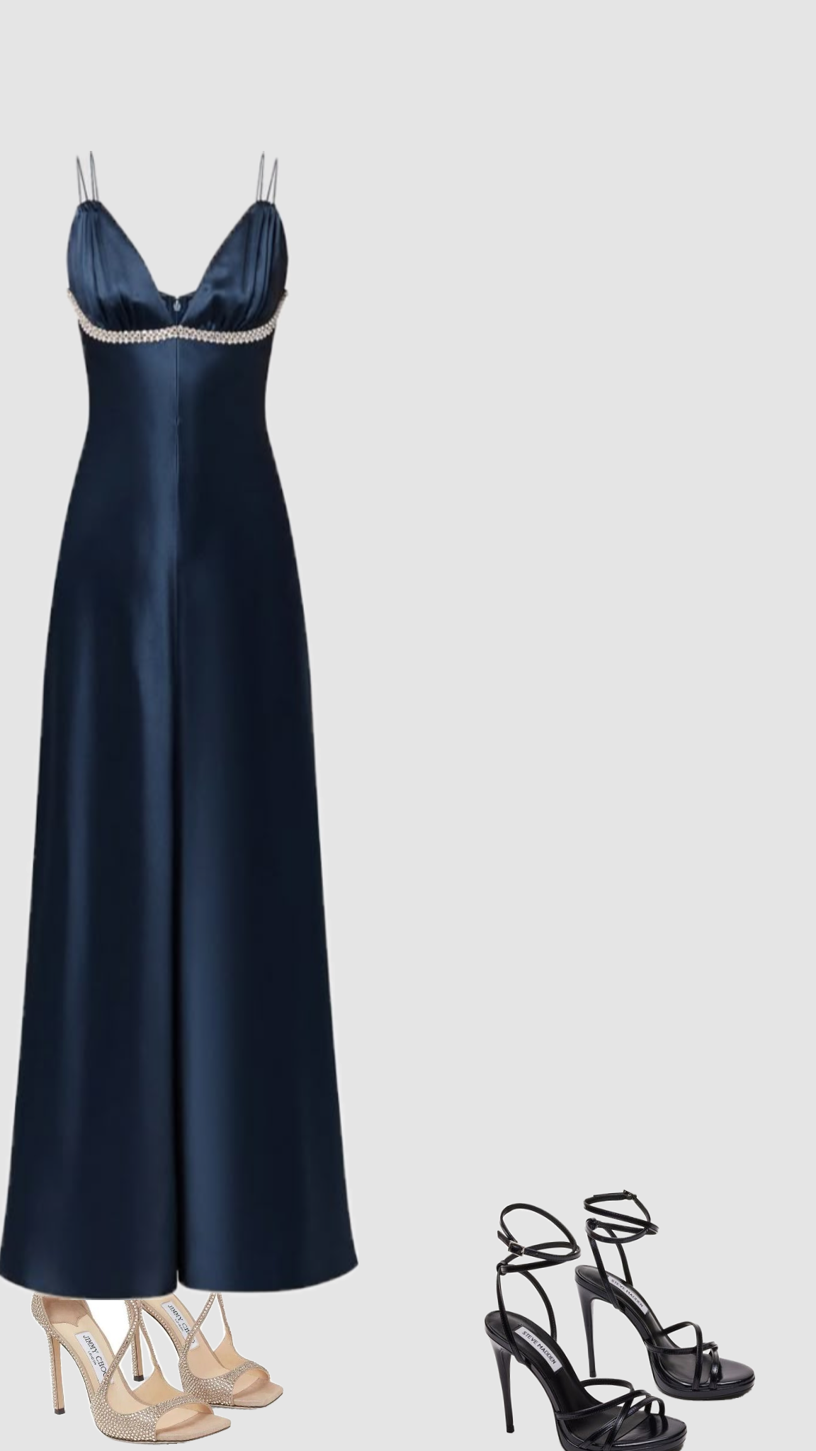 Dunkelmarineblaues A-Linien-Satin-Partykleid mit Trägern, langes Abendkleid, D824