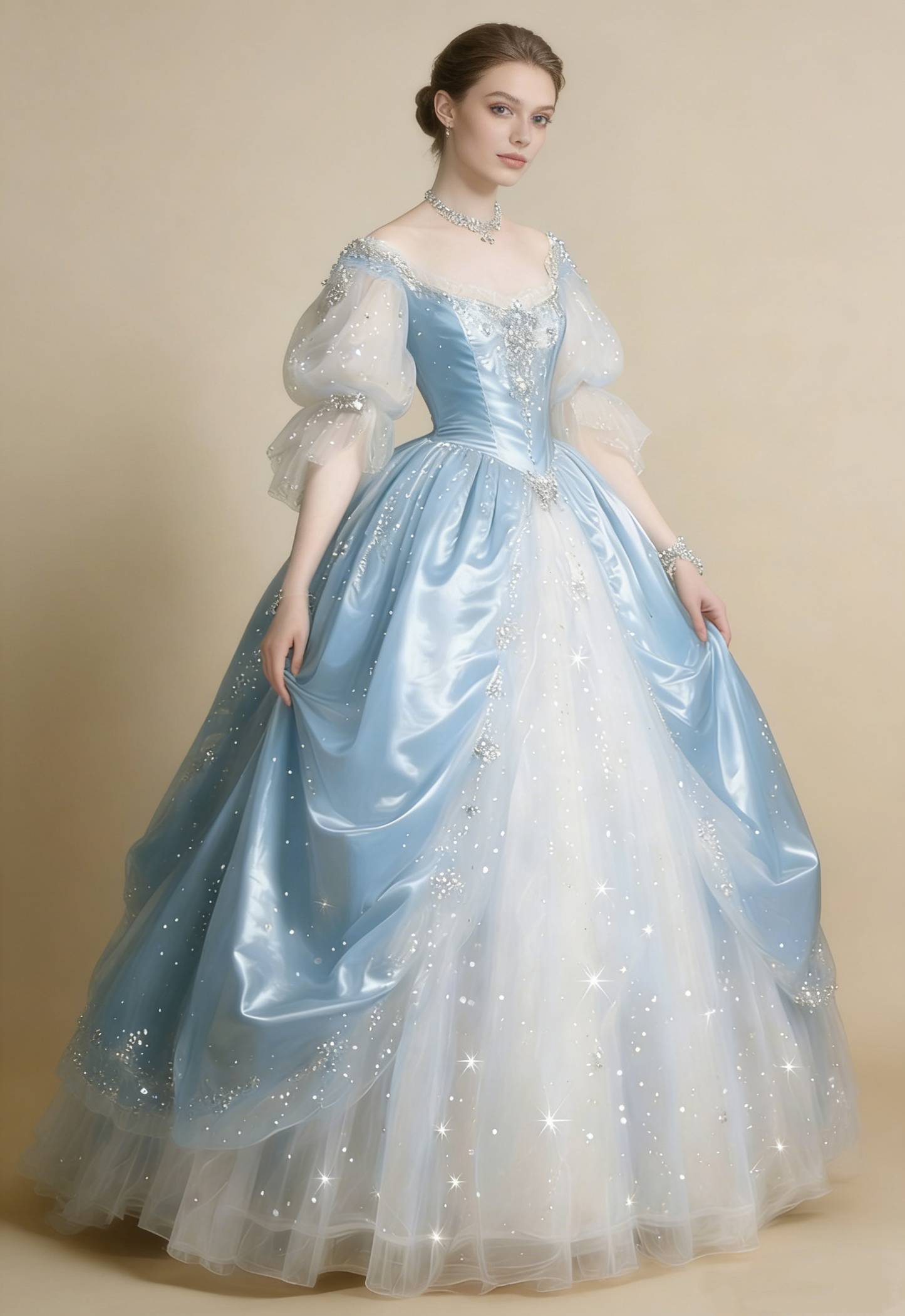 Robe de bal sublime bleu clair, col en V, tulle plissé, robe de soirée, robe de quinceañera, robe de bal D4654
