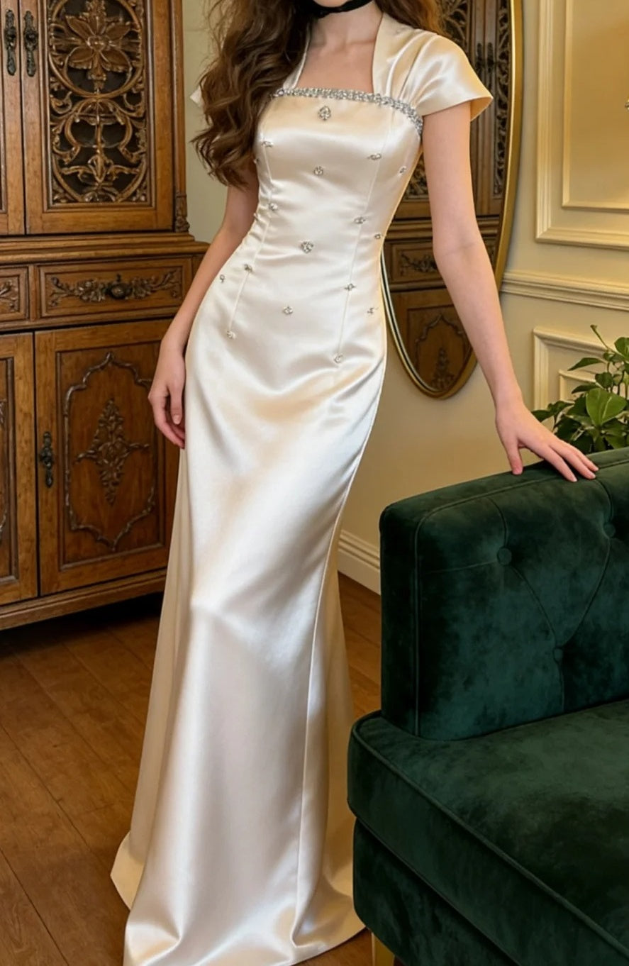 Charming Prom Dress Square Neck Beading Formal Outfits Gala Gown Evening Dress Graduation Dress D5129