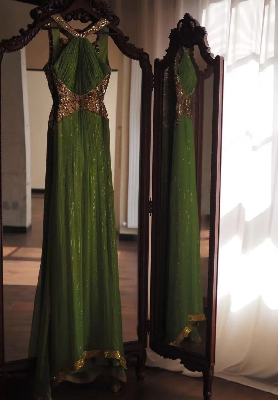 Elegant Prom Dress Crew Neck Pleated Formal Gala Gown Evening Dress Birthday Party Outfits D5147