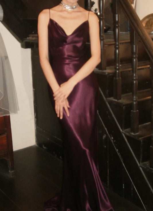 Beauty Prom Dress Satin Spaghetti Straps Gala Gown Fomal Evening Dress Graduation Dress D5173