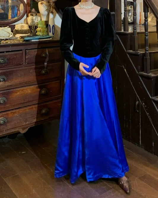 90s Retro Prom Dress A Line V-neck Pleated Gala Gown Evening Dress Formal Dress D5199