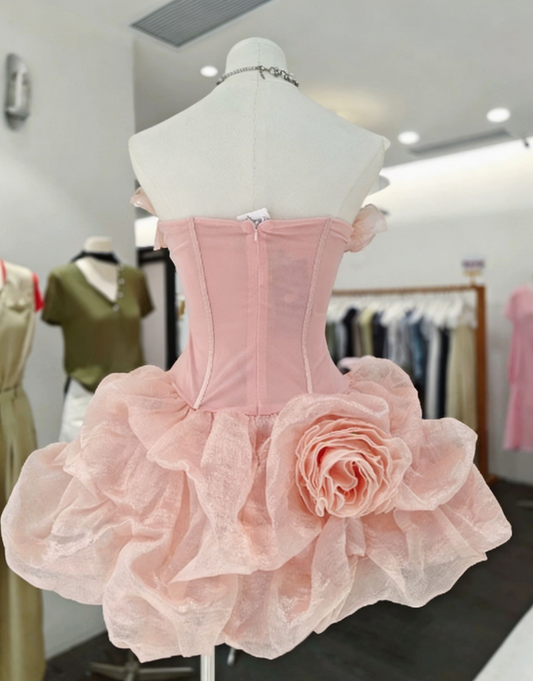 Pretty Homecoming Dress Strapless Flower Back to School Outfits Party Dress D6578