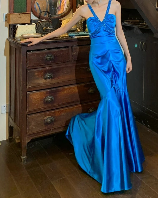 Stunning Prom Dress Royal Blue V-neck Pleated Mermaid Gala Gown Formal Evening Dress 18th Birthday Party Dress D5200