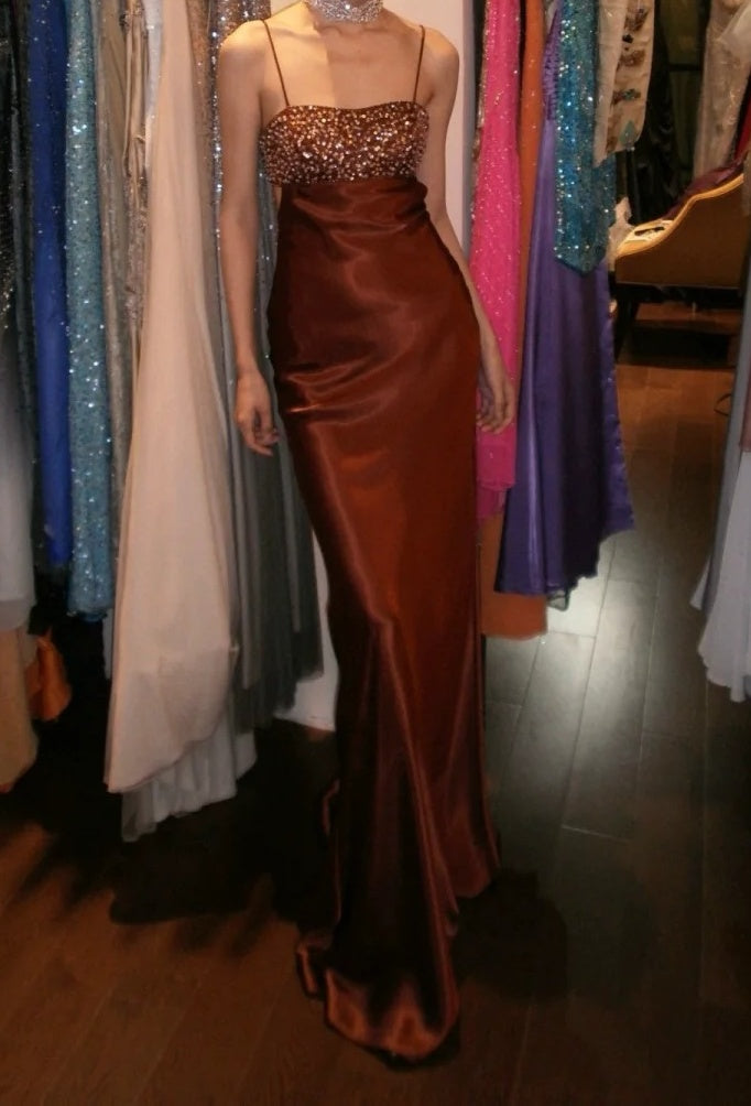 Elegant Prom Dress Satin Spaghetti Straps Beading Gala Gown Formal Evening Dress Graduation Dress D5202