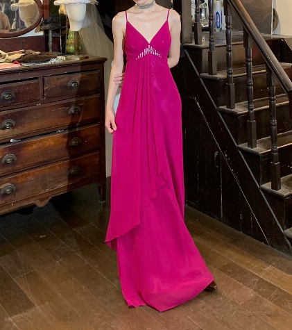 Chic Prom Dress Spaghetti Straps Pleated Gala Gown Evening Dress Birthday Party Dress D5260