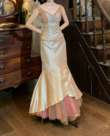 Vintage 90s Prom Dress V-neck Mermaid Gala Gown Evening Dress D5265