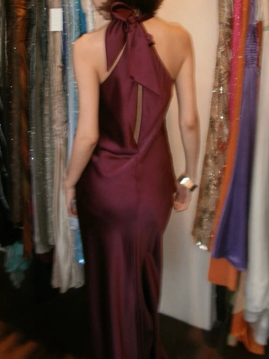 Elegant 90s Prom Dress Satin Halter Mermaid Gala Gown Evening Dress D5285