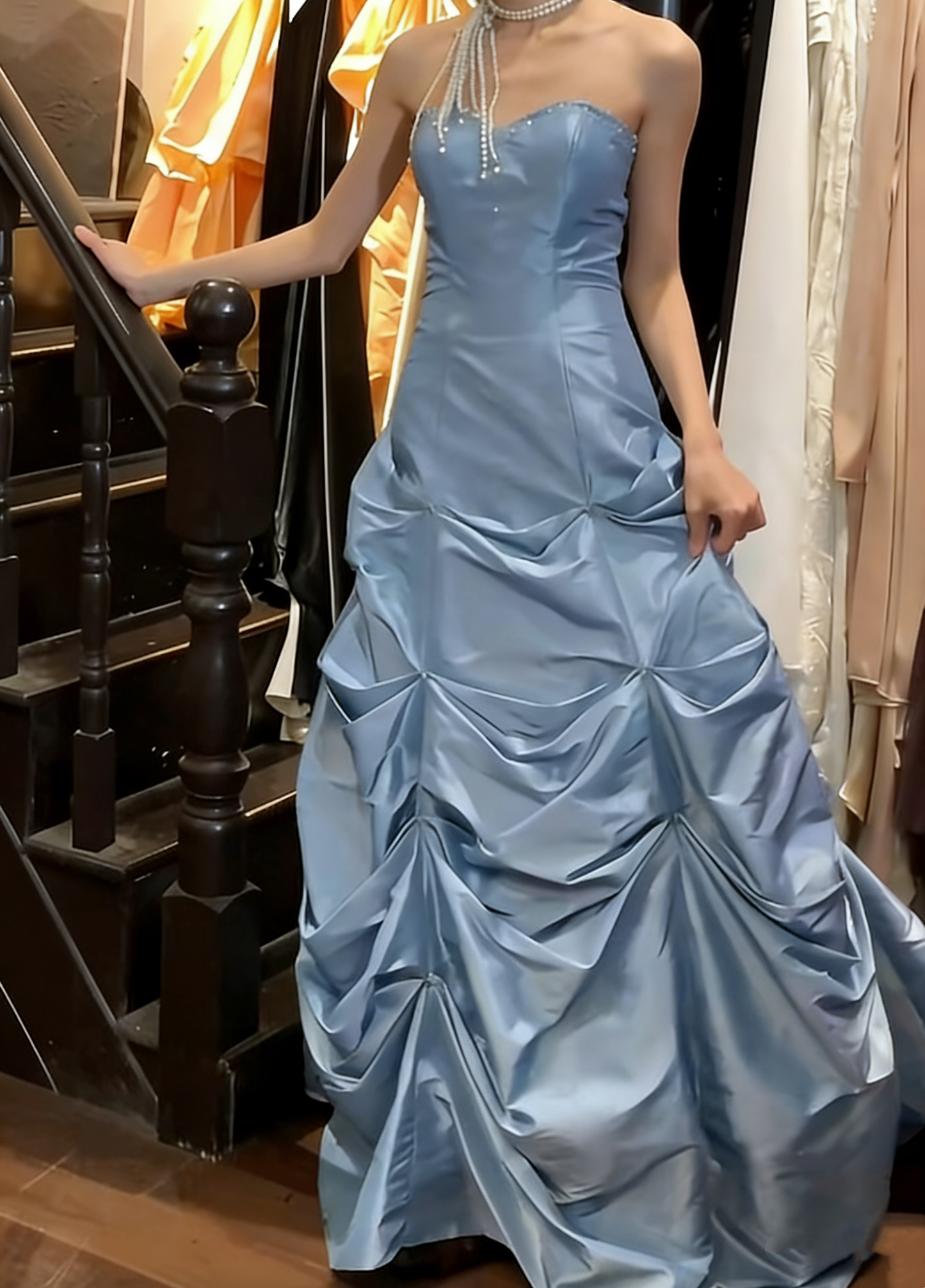 Elegant Prom Dress A Line Satin Sweetheart Pleated Gala Gown Evening Dress D5294