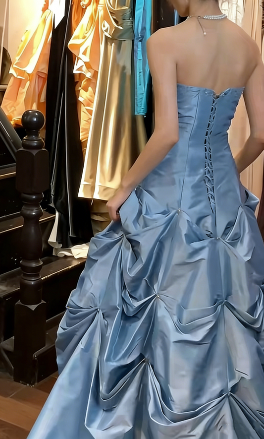 Elegant Prom Dress A Line Satin Sweetheart Pleated Gala Gown Evening Dress D5294