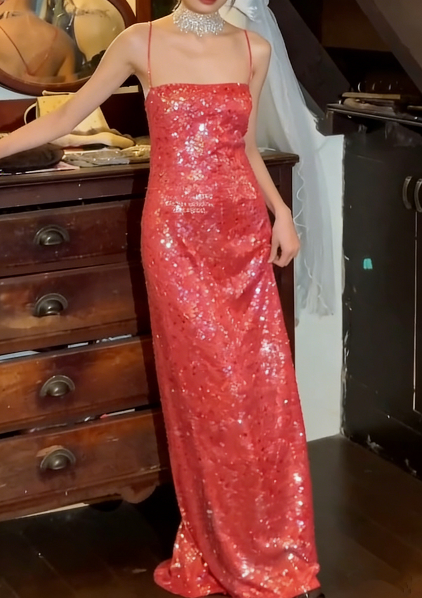 Glänzendes Ballkleid mit herzförmigem Pailletten-Meerjungfrauen-Abendkleid, Galakleid, Geburtstagspartykleid, D3415