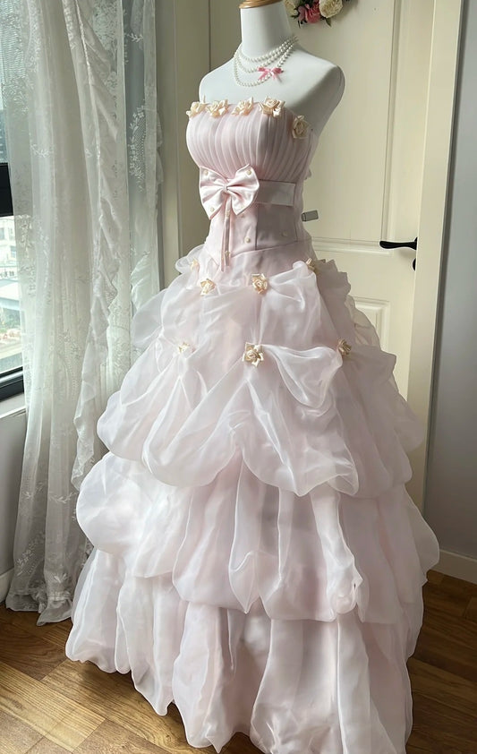 Stunning Prom Dress Light Pink Strapless Pleated Gala Dress Evening Dress 18th Birthday Gown D5351