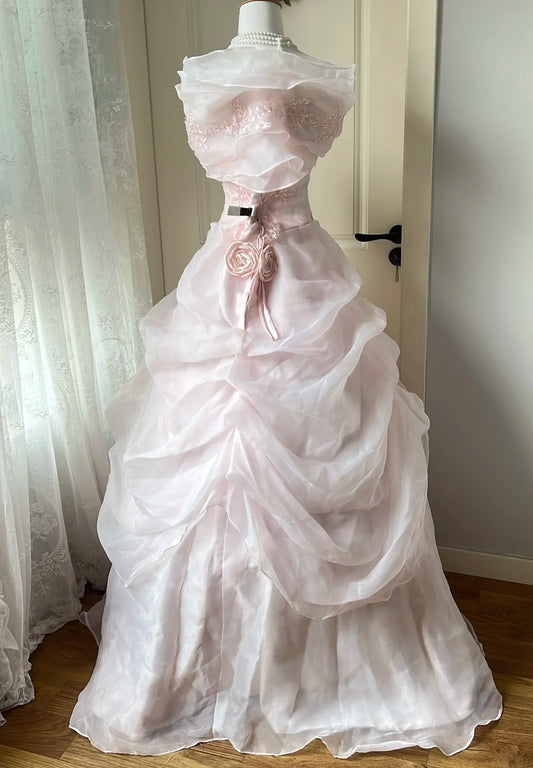 Pretty Ball Gown Light Pink Off Shoulder Pleated Evening Dress Sweet 16th Dress Birthday Party Gown D5356