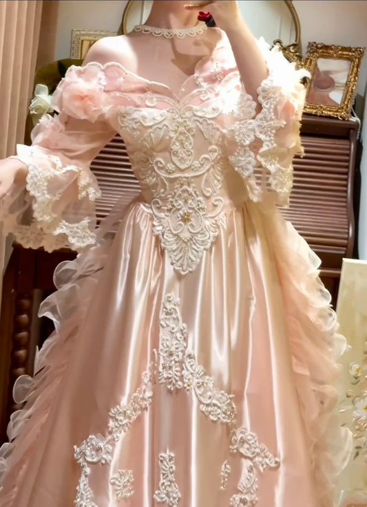 Vintage 90s Prom Dress Light Pink Off Shoulder Pleated Gala Dress Evening Dress 18th Birthday Gown D5362