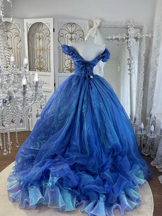 Stunning Ball Gown Off Shoulder Pleated Tiered Evening Dress Sweet 16th Dress Birthday Prom Gown D5376