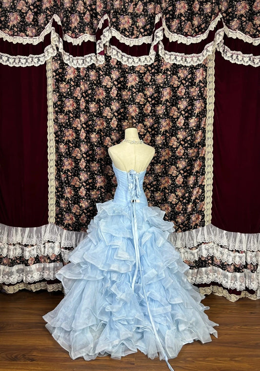 Beauty Prom Dress Light Blue Strapless Pleated Gala Dress Evening Dress 18th Birthday Gown D5380