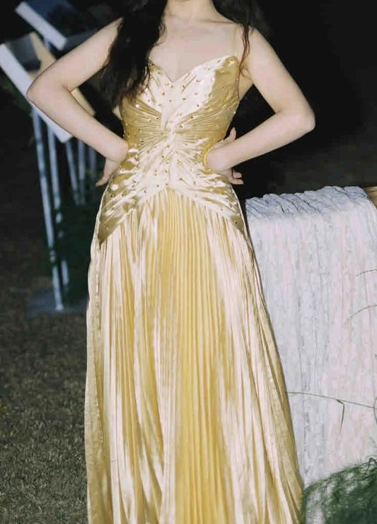 Elegant Prom Dress Spaghetti Straps Beading Pleated Gala Dress Evening Dress 18th Graduation Gown D5382