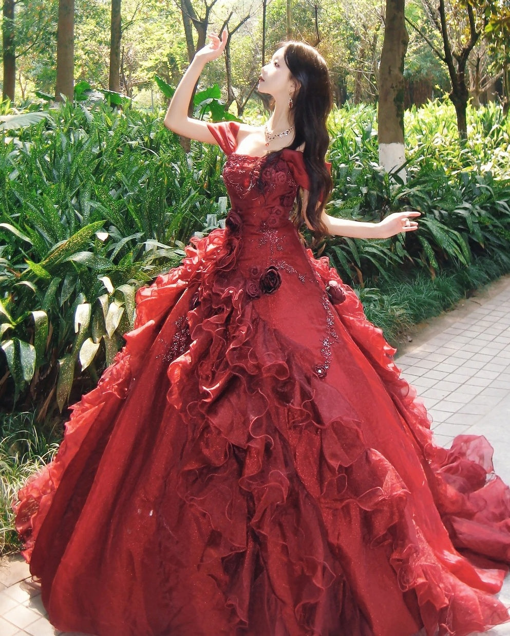 Wunderschönes Ballkleid Rot schulterfrei plissiertes Abendkleid Sweet 16 Kleid Geburtstag Abschlussballkleid D5385