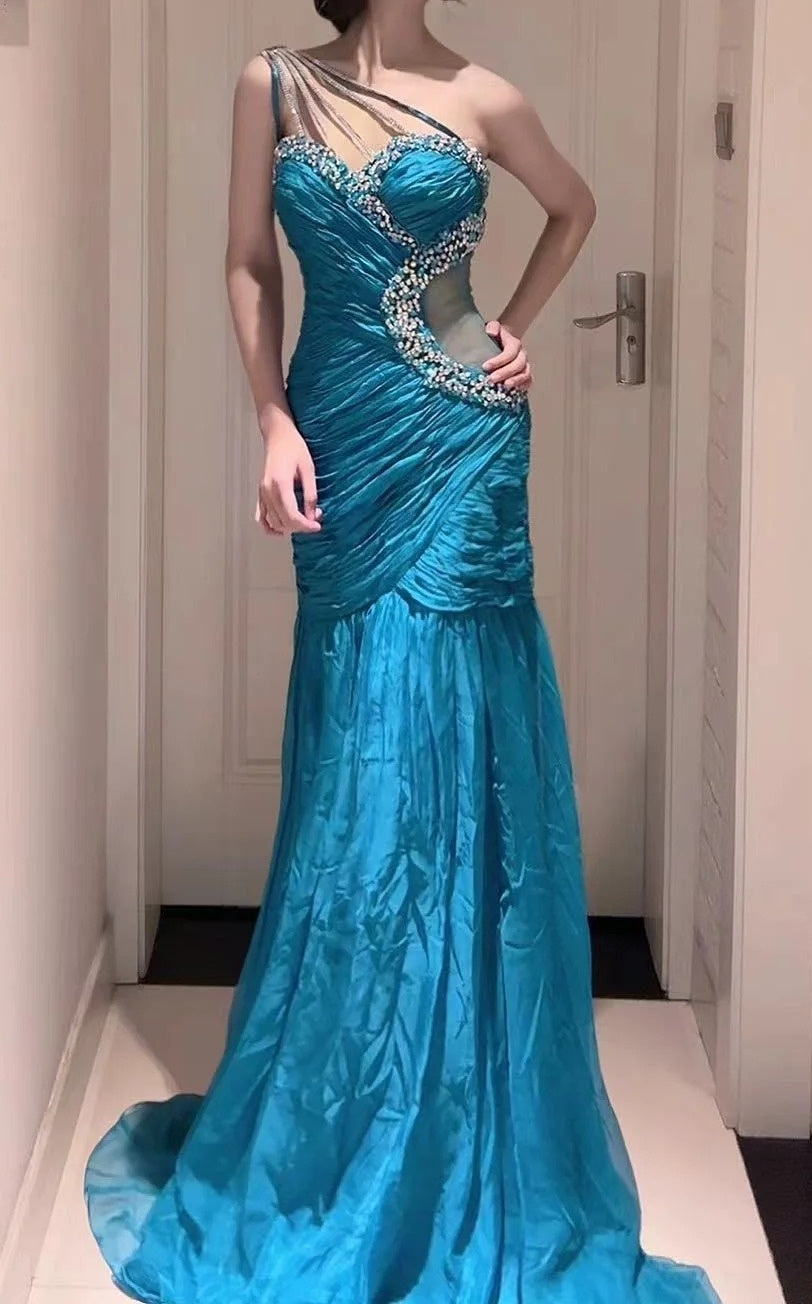 Elegant Prom Dress One Shoulder Pleated Gala Dress Evening Dress 18th Graduation Gown D5387