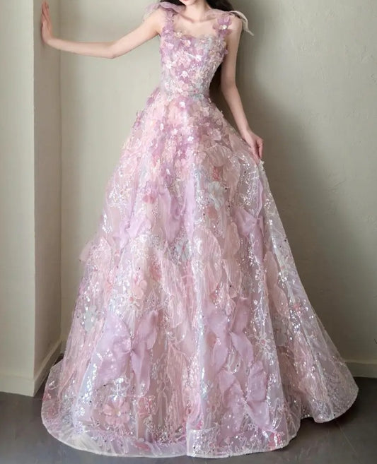 Charming Prom Dress A Line Square Neck Gala Dress Evening Dress 18th Graduation Gown D5388
