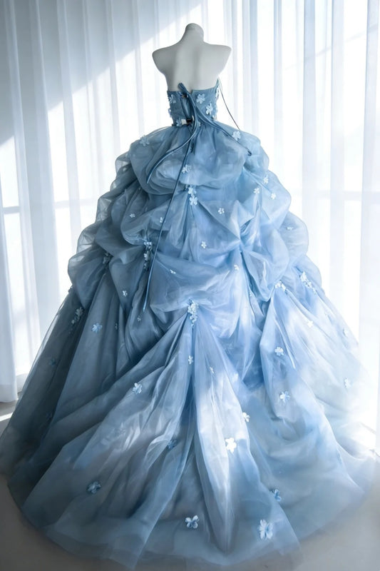 Charming Ball Gown Strapless Floral Pleated Evening Dress Sweet 16th Dress Birthday Prom Gown D5392