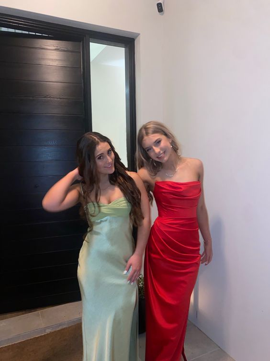 Robe de soirée longue rouge bustier fourreau élégante en satin MD7344