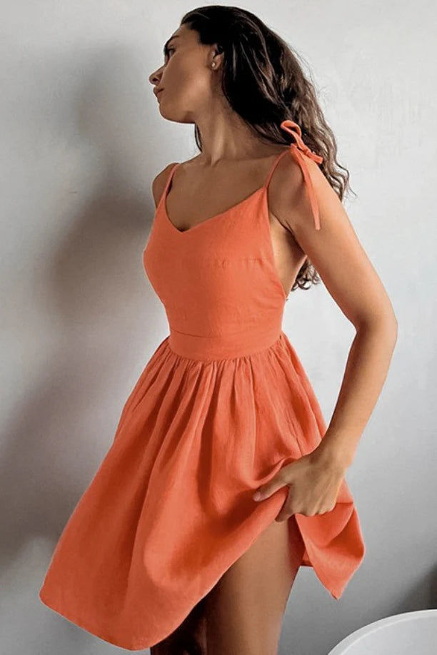 Charming Homecoming Dress V Neck Bowknot Pleated Back to School Outfits Party Dress D7474