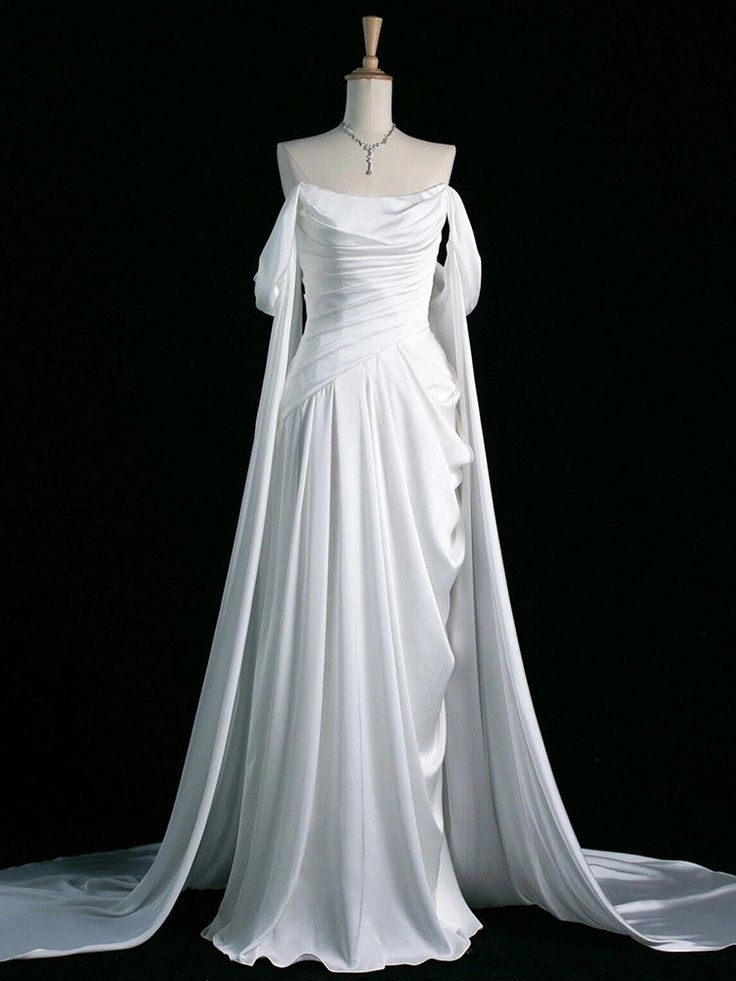 Green Off Shoulder A-Line Satin Long Formal Party Dress MD7348