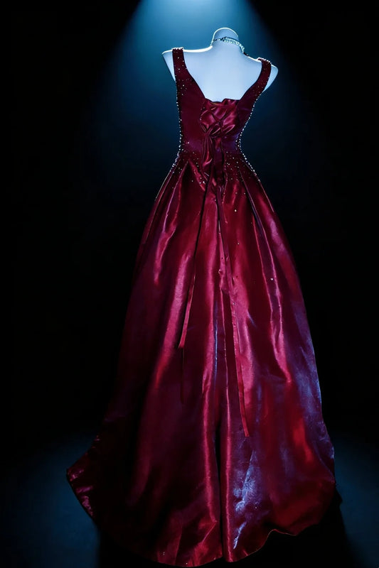 Stunning Ball Gown Wine Red Straps Pleated Evening Dress Sweet 16th Dress Birthday Prom Gown D5415