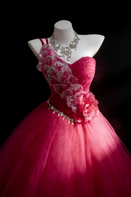 Stunning Ball Gown One Shoulder Pleated Tulle Evening Dress Quinceanera Dress Birthday Prom Gown D5422