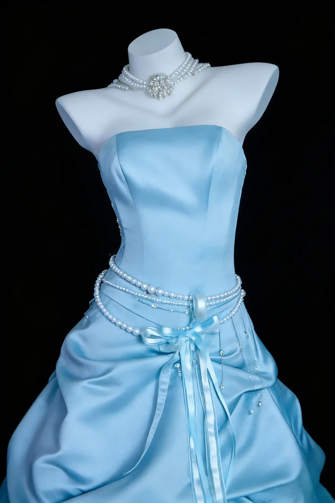 Atemberaubendes Ballkleid A-Linie Hellblau Trägerlos Plissiertes Galakleid Abendkleid Festliches Kleid D5463