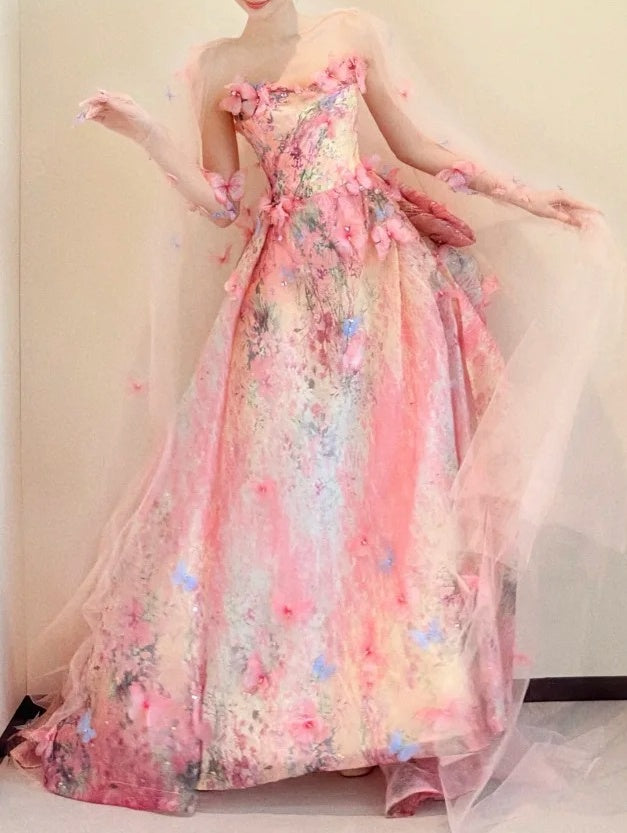 Robe de bal colorée, ligne A, bustier, imprimé floral, robe de soirée D5474