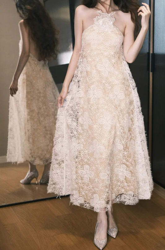 Charming Prom Dress A Line Halter Lace Gala Dress Evening Dress D5492