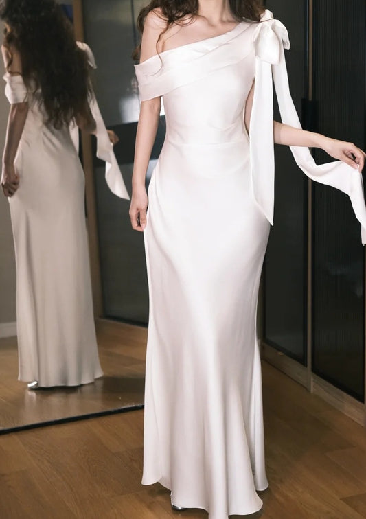 Elegant Prom Dress White One Shoulder Gala Dress Evening Dress D5495