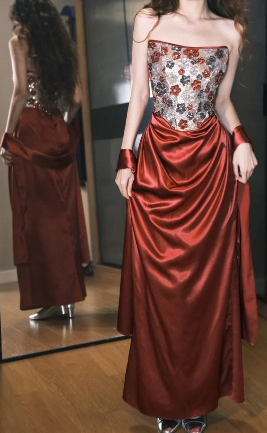 Gorgeous Prom Dress Wine Red Strapless Gala Dress Evening Dress D5496