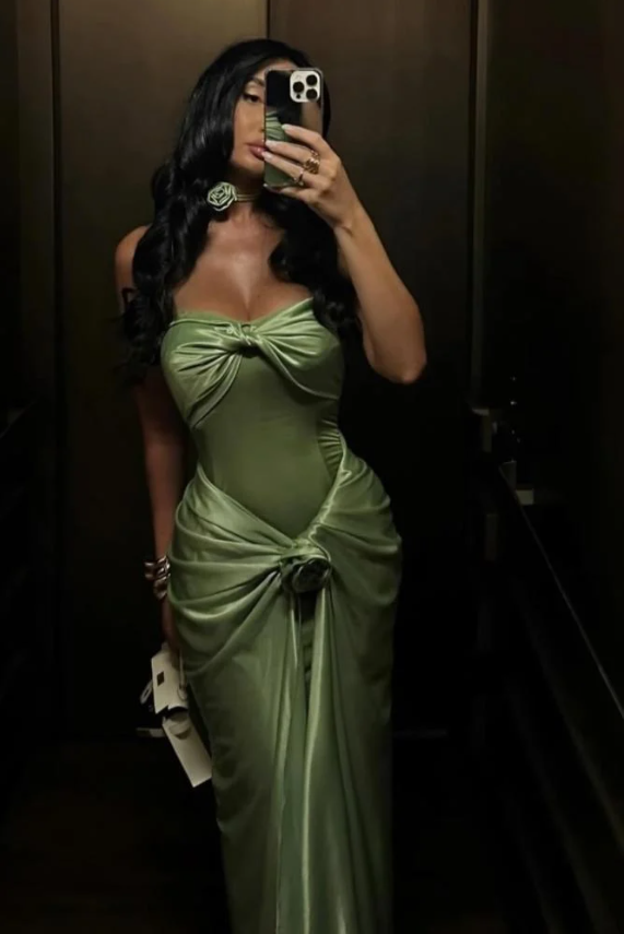 Elegant Green Sweetheart Satin Mermaid Long Formal Party Dress MD7433