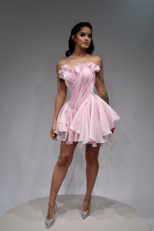 Charming Homecoming Dress Strapless Pleated Back to School Outfits Party Dress D7391