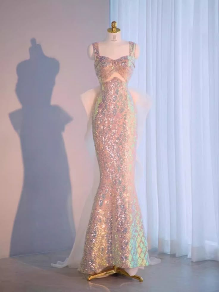 Shiny Pink Sequins Mermaid Long Formal Party Dress Evening Gown MD7477
