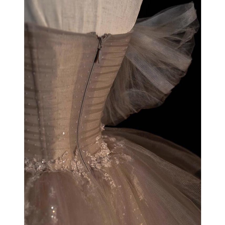 Off Shoulder A-Line Tulle Elegant Long Formal Prom Dress Ball Gown MD7532
