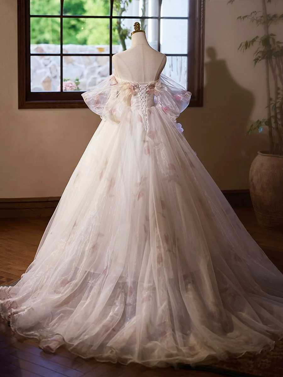 A-Line Tulle Floral Prom Dress, Off the Shoulder Formal Party Dress MD7199