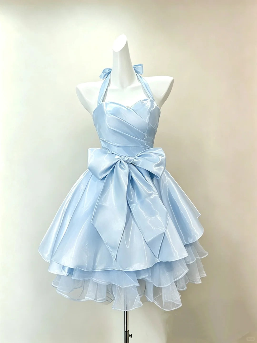 New Homecoming Dress Halter Tulle Pleated Cascade Bowknot Back to School Outfits Party Dress Birthday Dress D7540