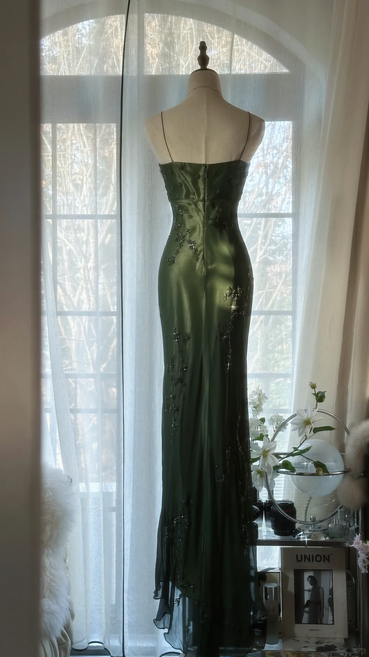 Elegant Dark Green Sparkling Beaded Sweetheart Romantic Evening Dress Prom Dresses D1466