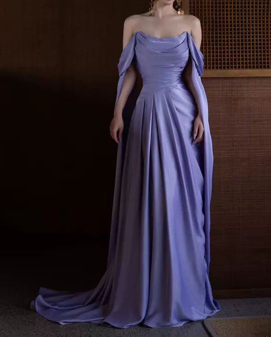 Green Off Shoulder A-Line Satin Long Formal Party Dress MD7348