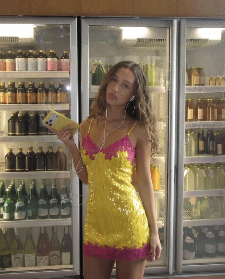 Shiny Sheath Spaghetti Strap Pink Lace Yellow Sequin Short Homecoming Dress D7979