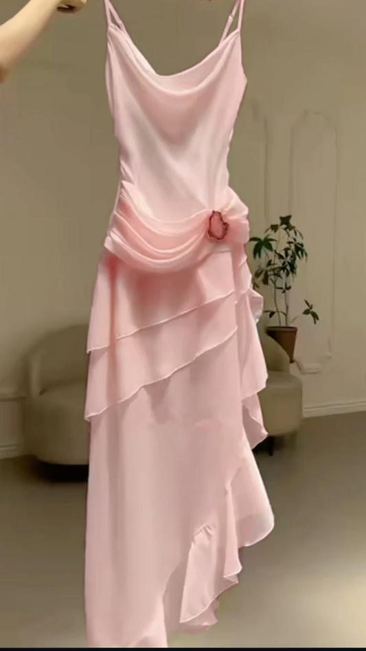 Elegant Ivory Spaghetti Straps Sheath Ruffles Vintage Long Party Dress MD7791